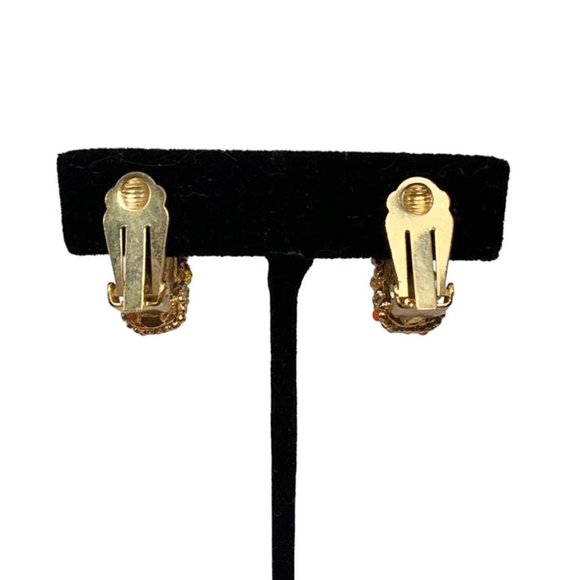 1960's Palm Beachy Goldtone Metal Clip-On Hoops - Picture 4 of 8